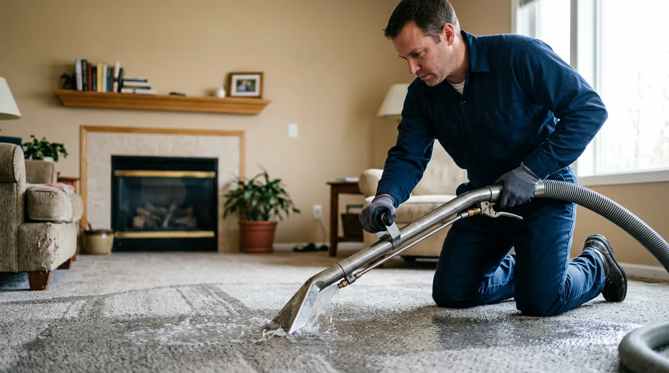 Water damage restoration technician working near Teterboro, NJ